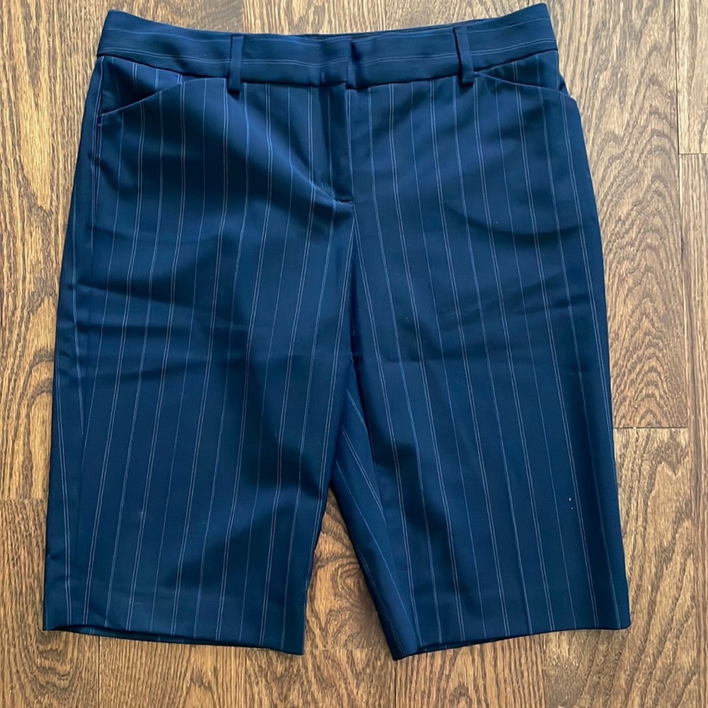 Express Editor Bermuda Shorts, Navy Pinstripe